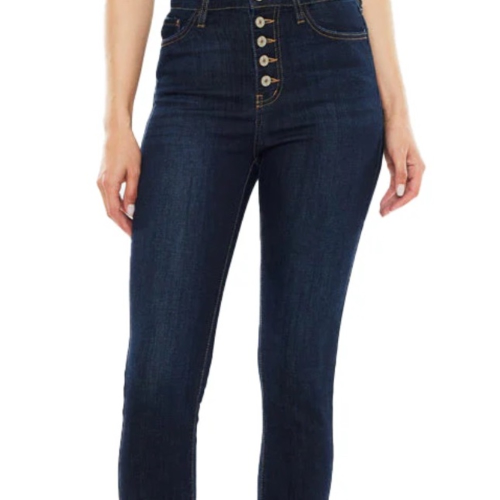 KanCan Women's High Rise Button Fly Distressed Super Skinny Jeans-NWT